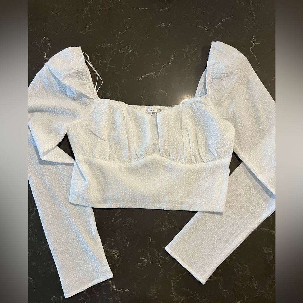 White Long Sleeve Crop Top